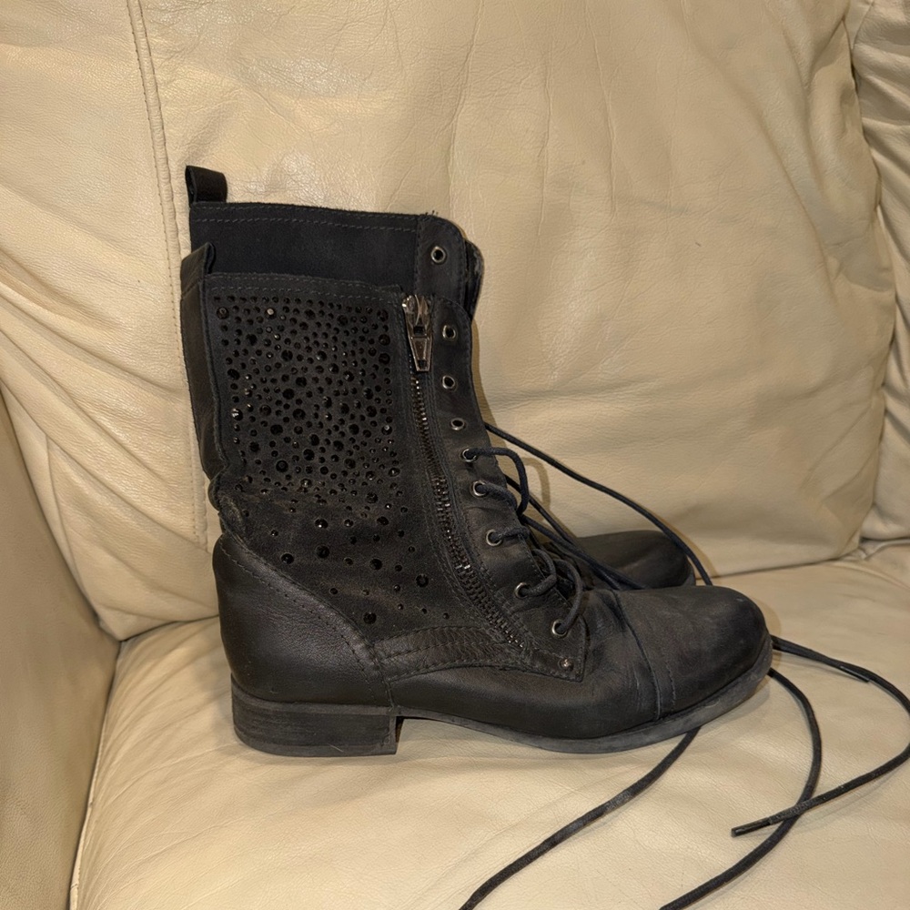 Aldo Black Leather Studded Boots